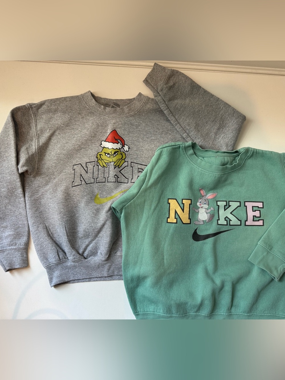 Nike Kids Graphic Sweatshirt Bundle Size 6-8 Grinch & Bunny Crewnecks